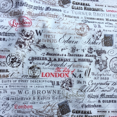 Tissu coll Londres - Textes anciens - ivoire / Reste 40 cm