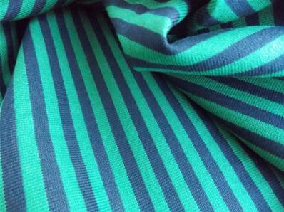 Red and green striped jersey fabric