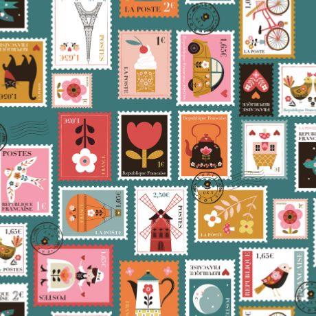 Tissu Timbres, collection Bon Voyage